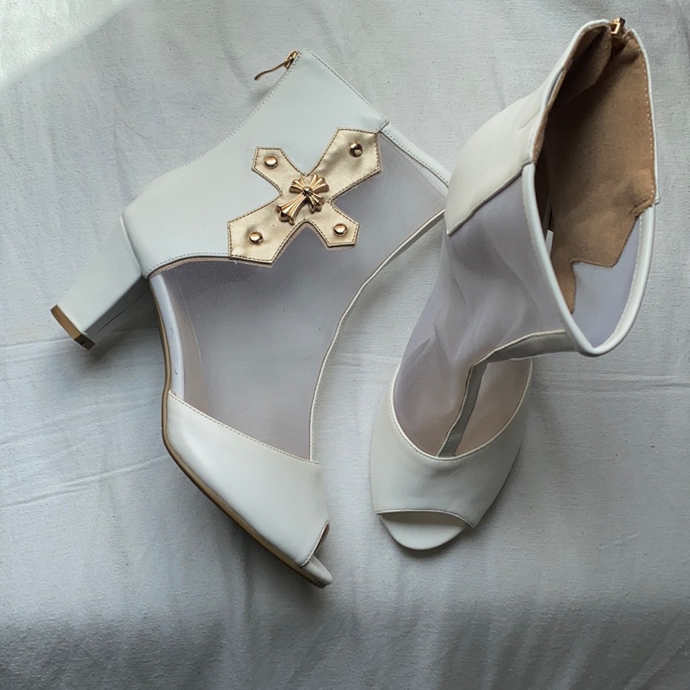 White open toe booties